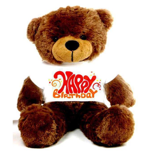 Brown 2 feet Big Teddy Bear wearing a Happy Birthday T-shirt